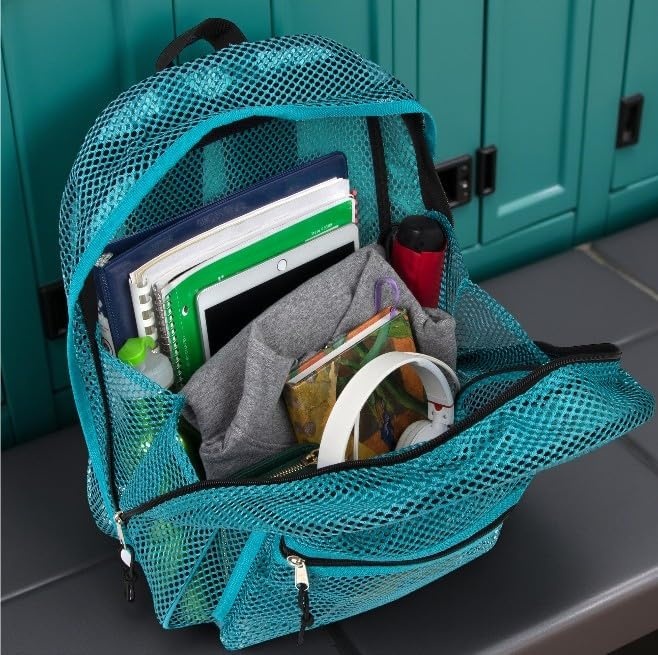 Summit Ridge Mesh Backpacks for Kids, Adults, School, Beach, and Travel, Colorful Transparent Mesh Backpacks with Padded Straps(Aqua)