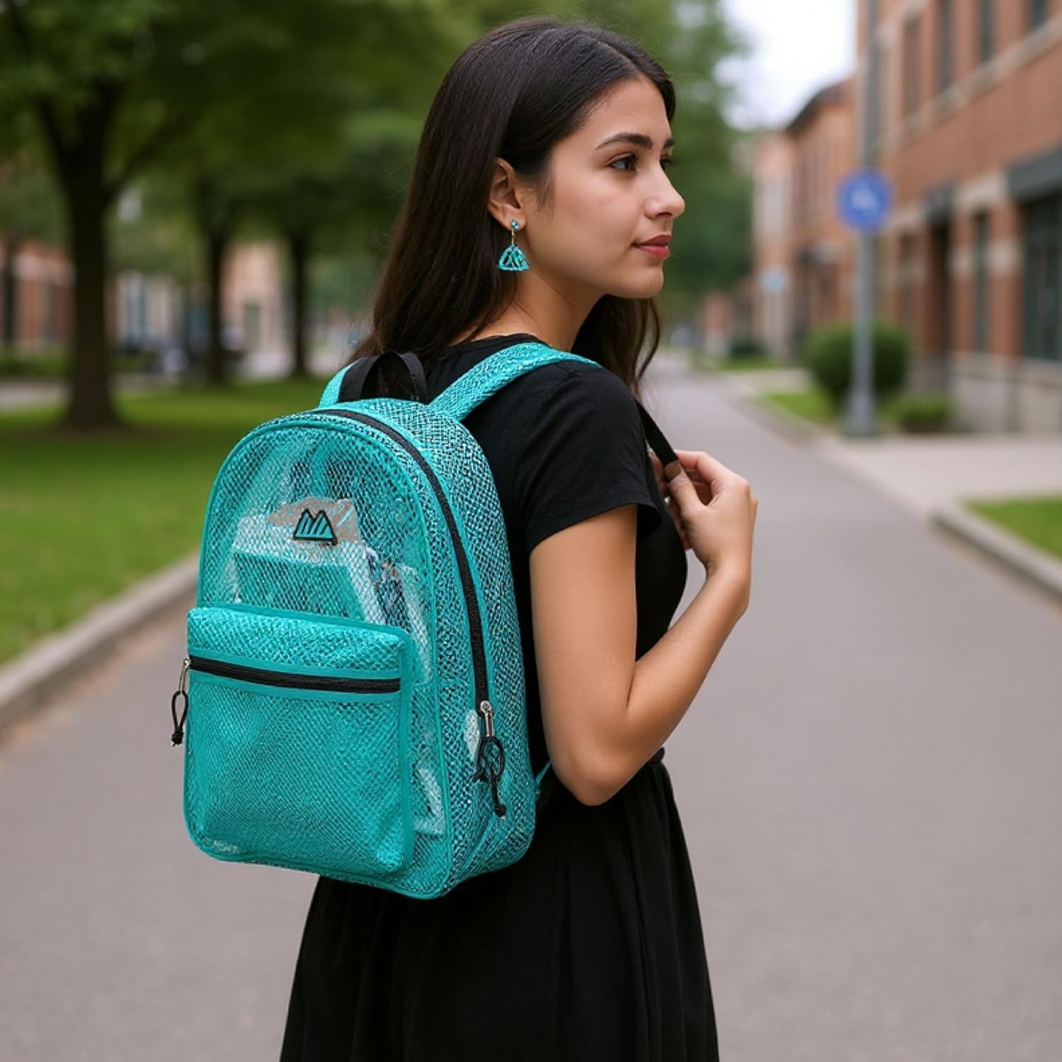 Summit Ridge Mesh Backpacks for Kids, Adults, School, Beach, and Travel, Colorful Transparent Mesh Backpacks with Padded Straps(Aqua)