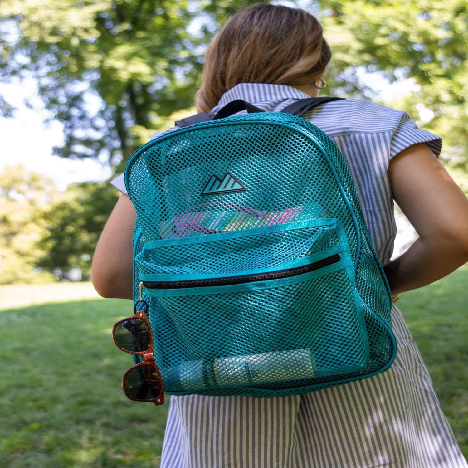 Summit Ridge Mesh Backpacks for Kids, Adults, School, Beach, and Travel, Colorful Transparent Mesh Backpacks with Padded Straps(Aqua)