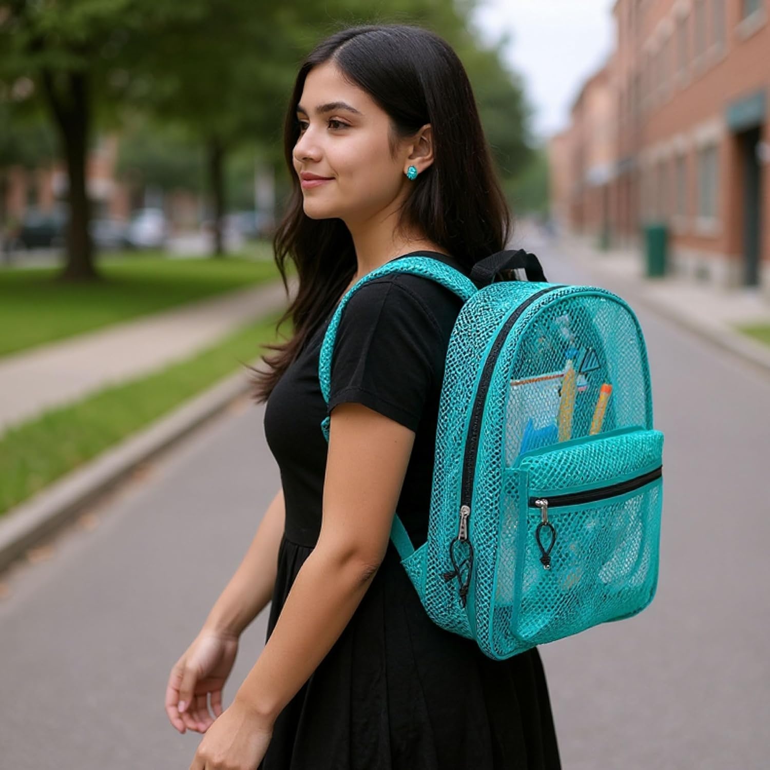 Summit Ridge Mesh Backpacks for Kids, Adults, School, Beach, and Travel, Colorful Transparent Mesh Backpacks with Padded Straps(Aqua)