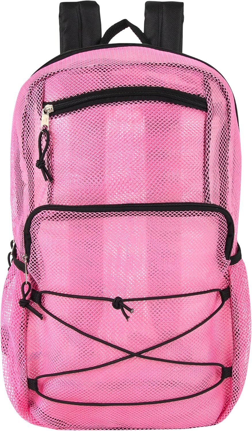 Trail maker Deluxe See Through Mesh Backpack with Bungee Cord & Adjustable Padded Straps for Swimming, Travel (Aqua)(Pink)