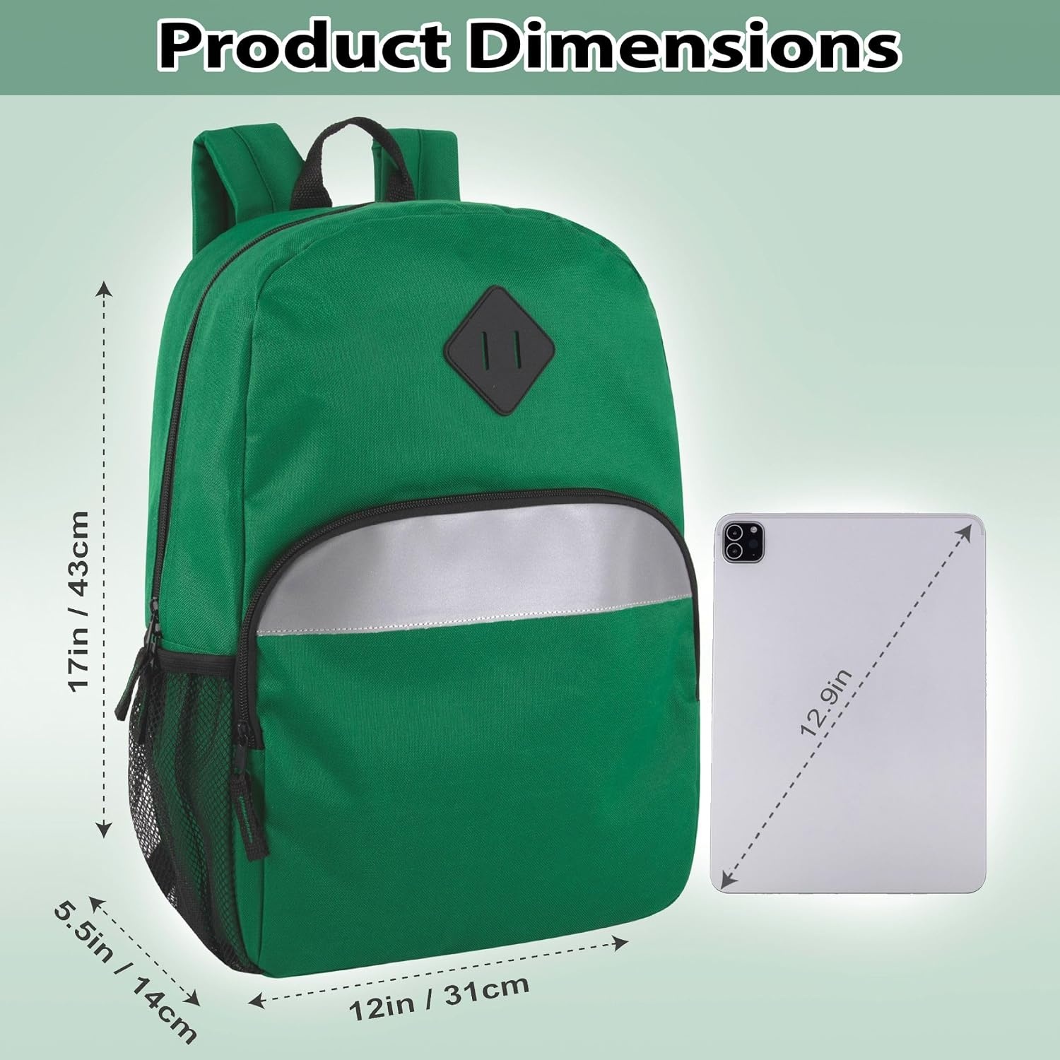 Trail maker 17″ Backpack – Reflective School Backpack with Padded Straps, Water Bottle Pockets for Kids & Adults, School Travel Camp (Green)(Green)