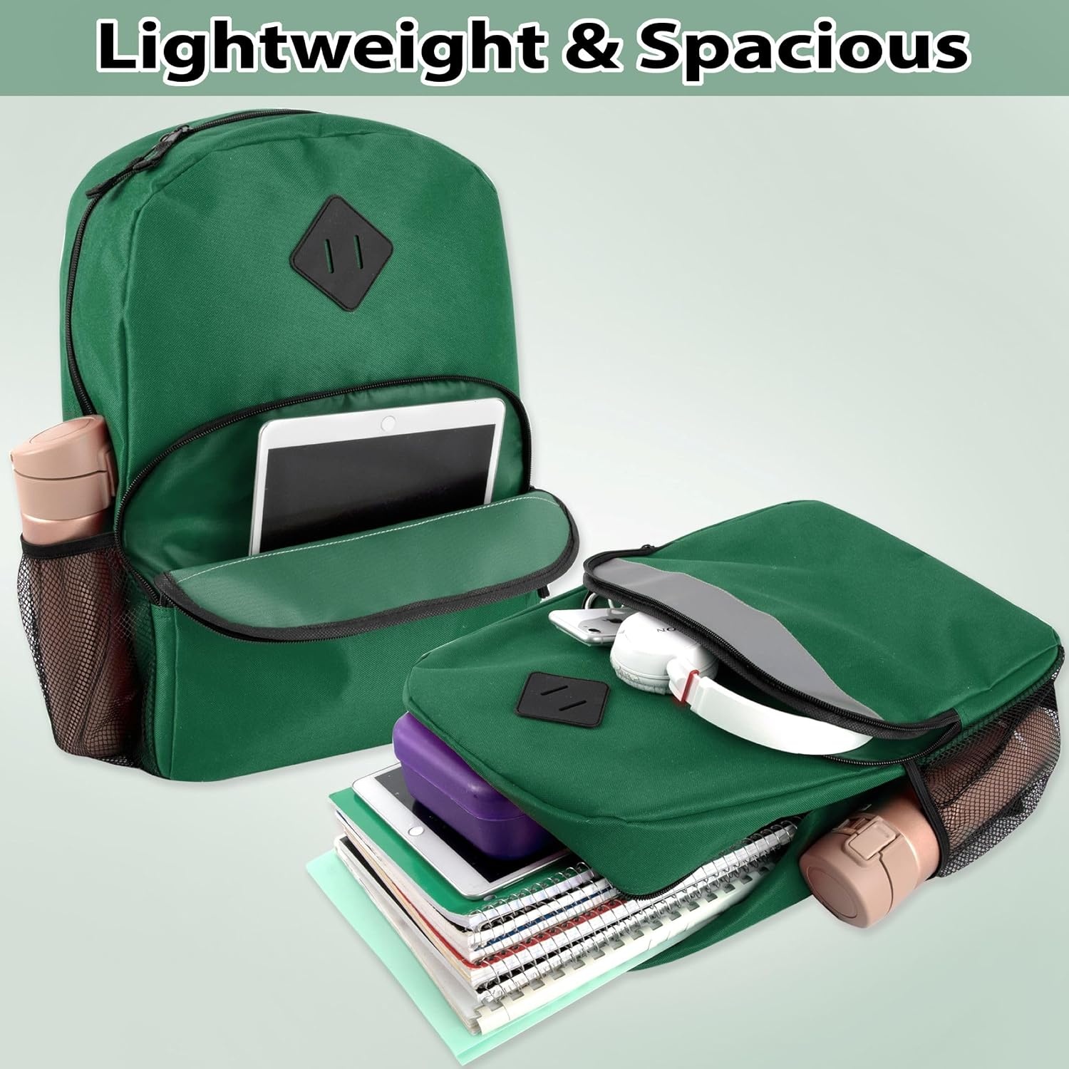Trail maker 17″ Backpack – Reflective School Backpack with Padded Straps, Water Bottle Pockets for Kids & Adults, School Travel Camp (Green)(Green)