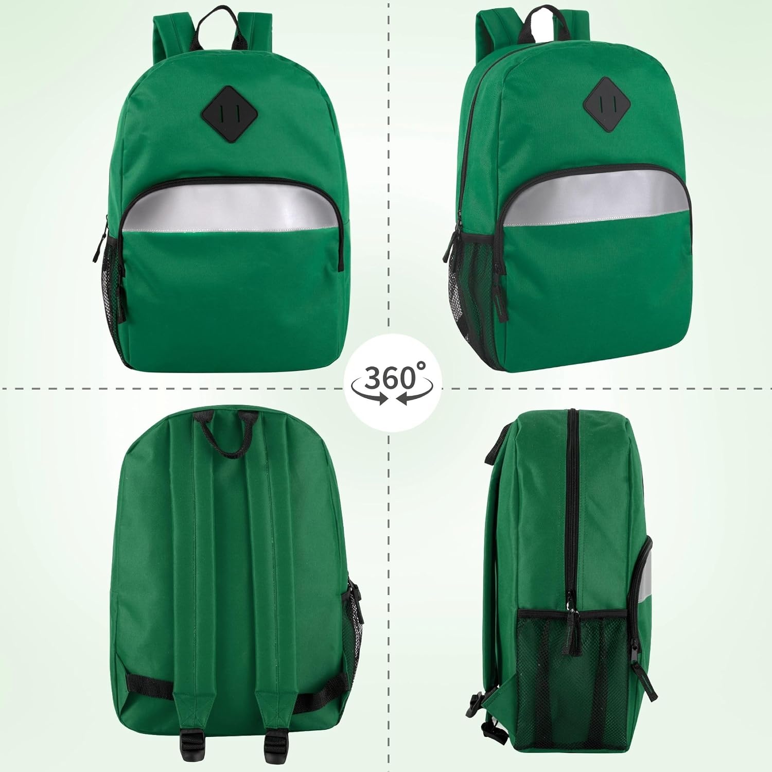 Trail maker 17″ Backpack – Reflective School Backpack with Padded Straps, Water Bottle Pockets for Kids & Adults, School Travel Camp (Green)(Green)