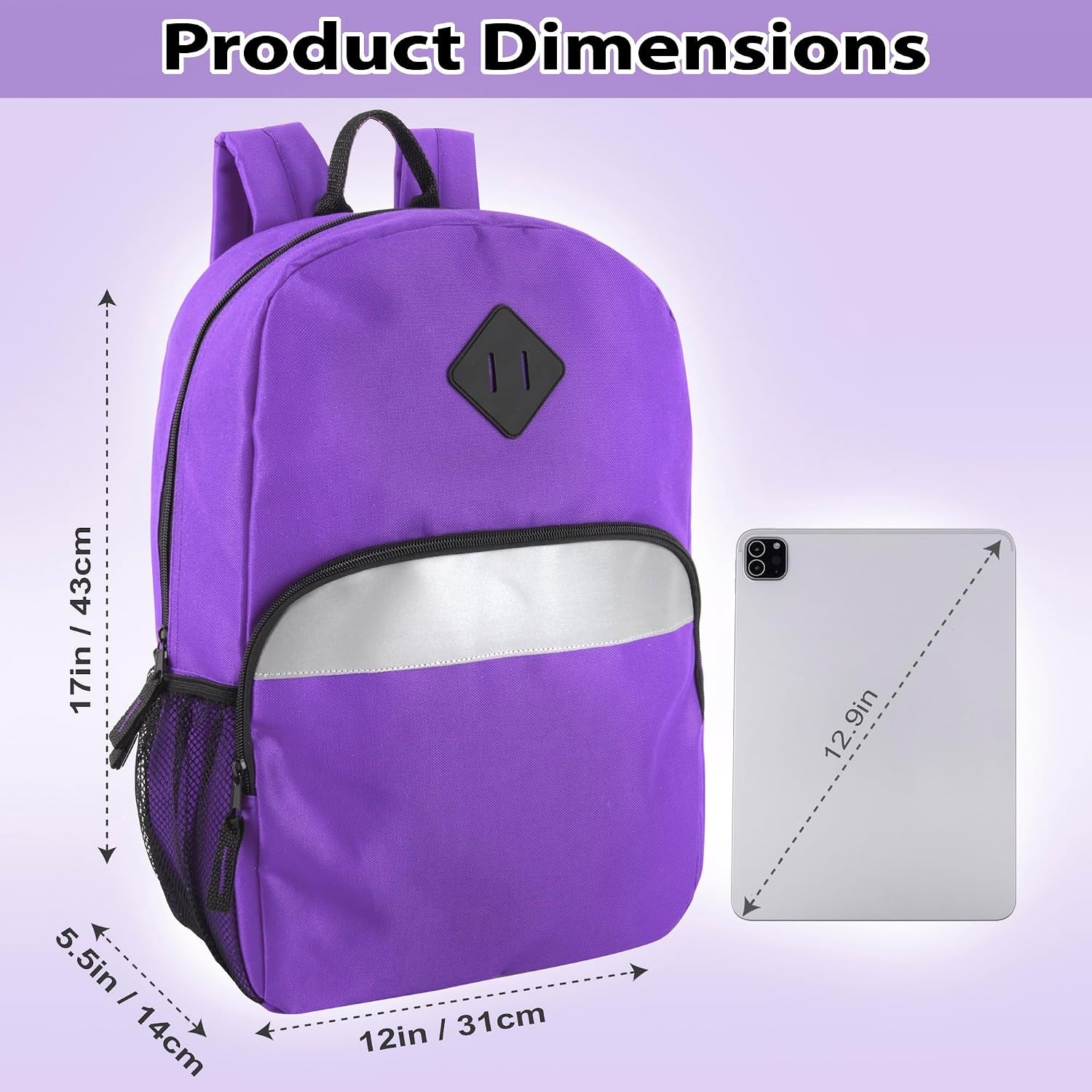 Trail maker 24 Pack Bulk Backpacks with School Supplies, Reflective Stripe, Side Water Bottle Pockets, Padded Straps