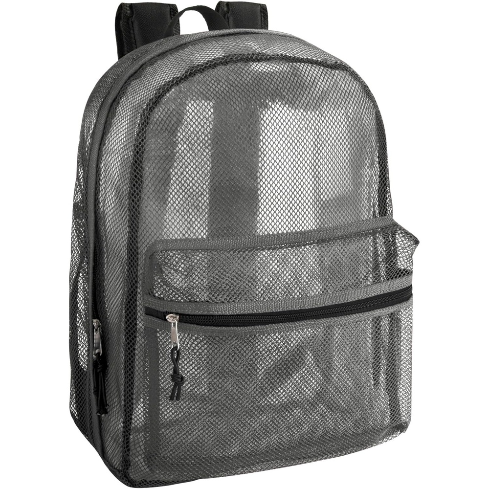 Transparent Mesh Backpacks for School Kids, Beach, Travel – Mesh See Through Backpack with Padded Straps Large(Grey)