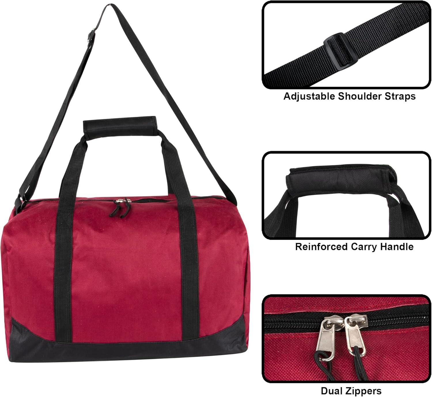 30 Liter, 17 Inch Canvas Duffle Bags for Men and Women – Travel Weekender Overnight Carry-On Shoulder Duffel Tote Bags (Grey)(Red)