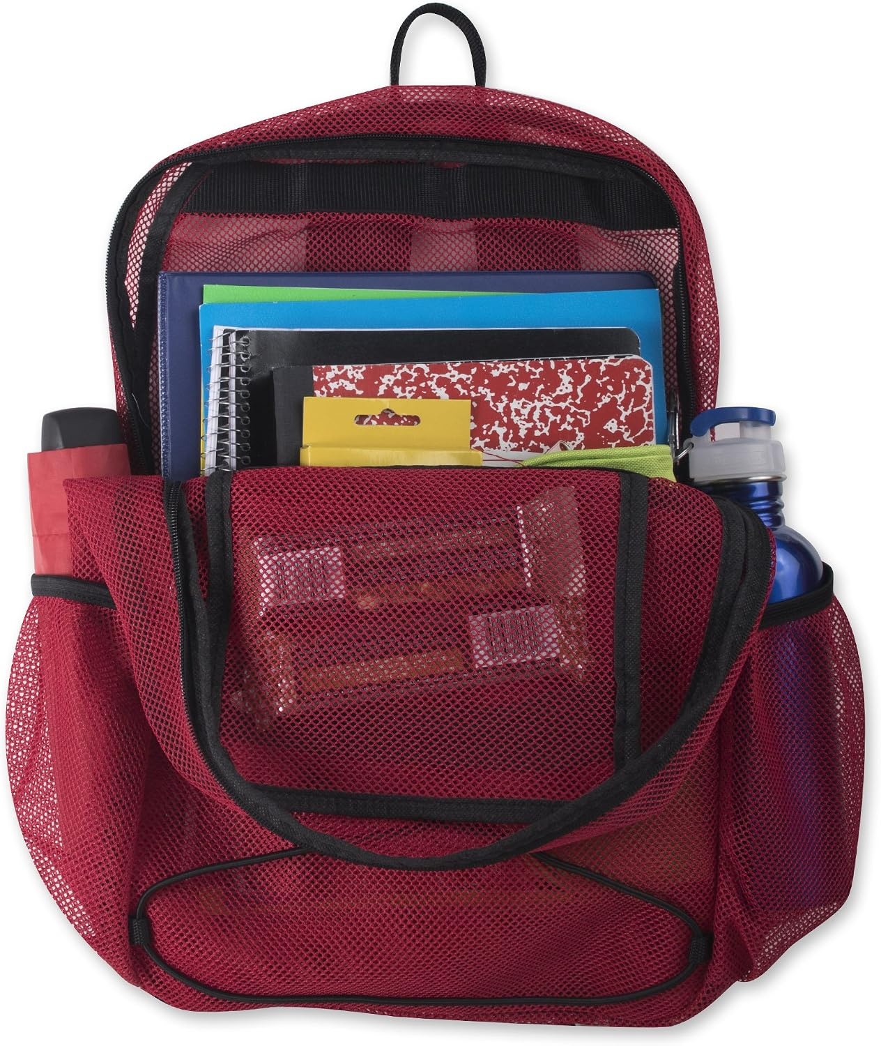 Trail maker Deluxe See Through Mesh Backpack with Bungee Cord & Adjustable Padded Straps for Swimming, Travel (Aqua)(Red)