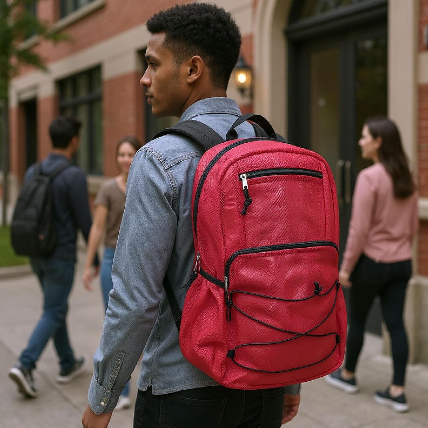 Trail maker Deluxe See Through Mesh Backpack with Bungee Cord & Adjustable Padded Straps for Swimming, Travel (Aqua)(Red)