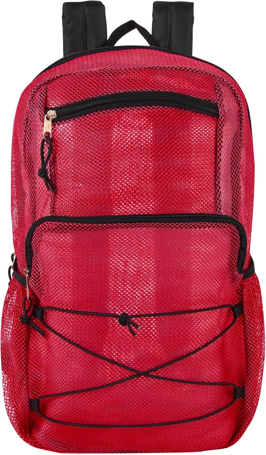 Trail maker Deluxe See Through Mesh Backpack with Bungee Cord & Adjustable Padded Straps for Swimming, Travel (Aqua)(Red)