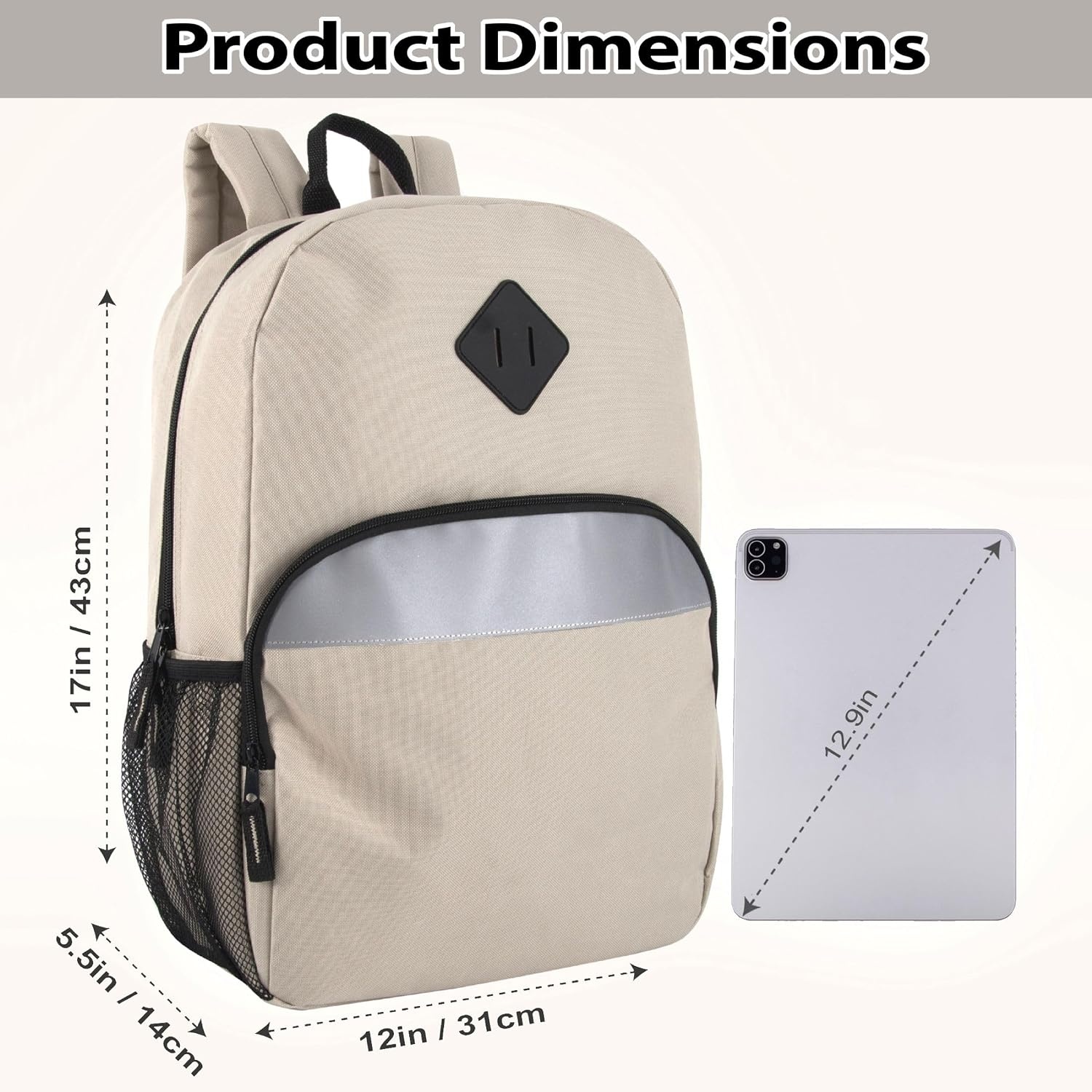 Trail maker 17″ Backpack – Reflective School Backpack with Padded Straps, Water Bottle Pockets for Kids & Adults, School Travel Camp (Green)(Khaki)