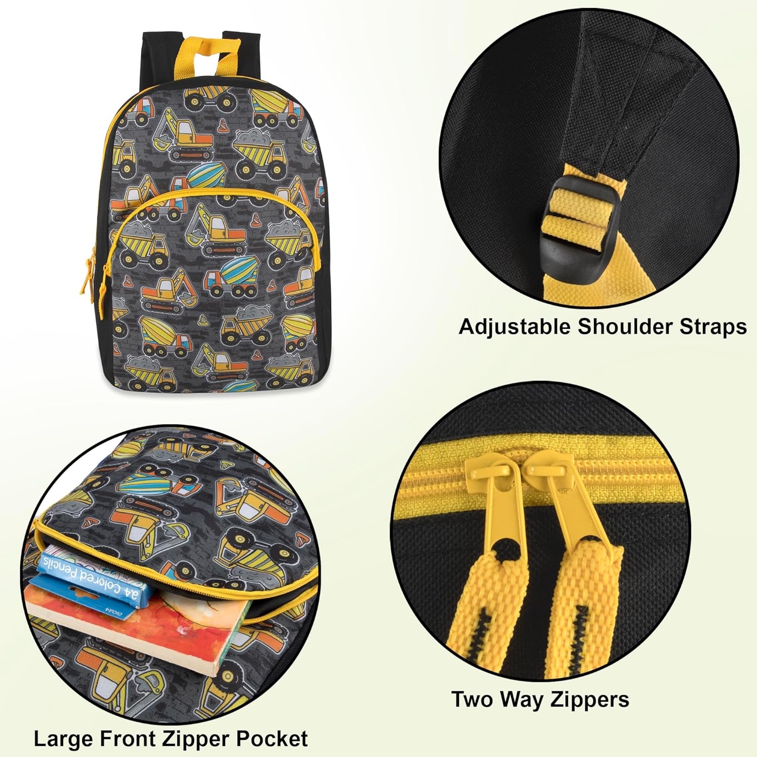 Trail maker 15 Inch Kids Backpacks for Boys & Girls | Preschool, Kindergarten, Elementary School Backpacks with Adjustable, Padded Straps (Prehistoric Pals)(Tough Trucks)