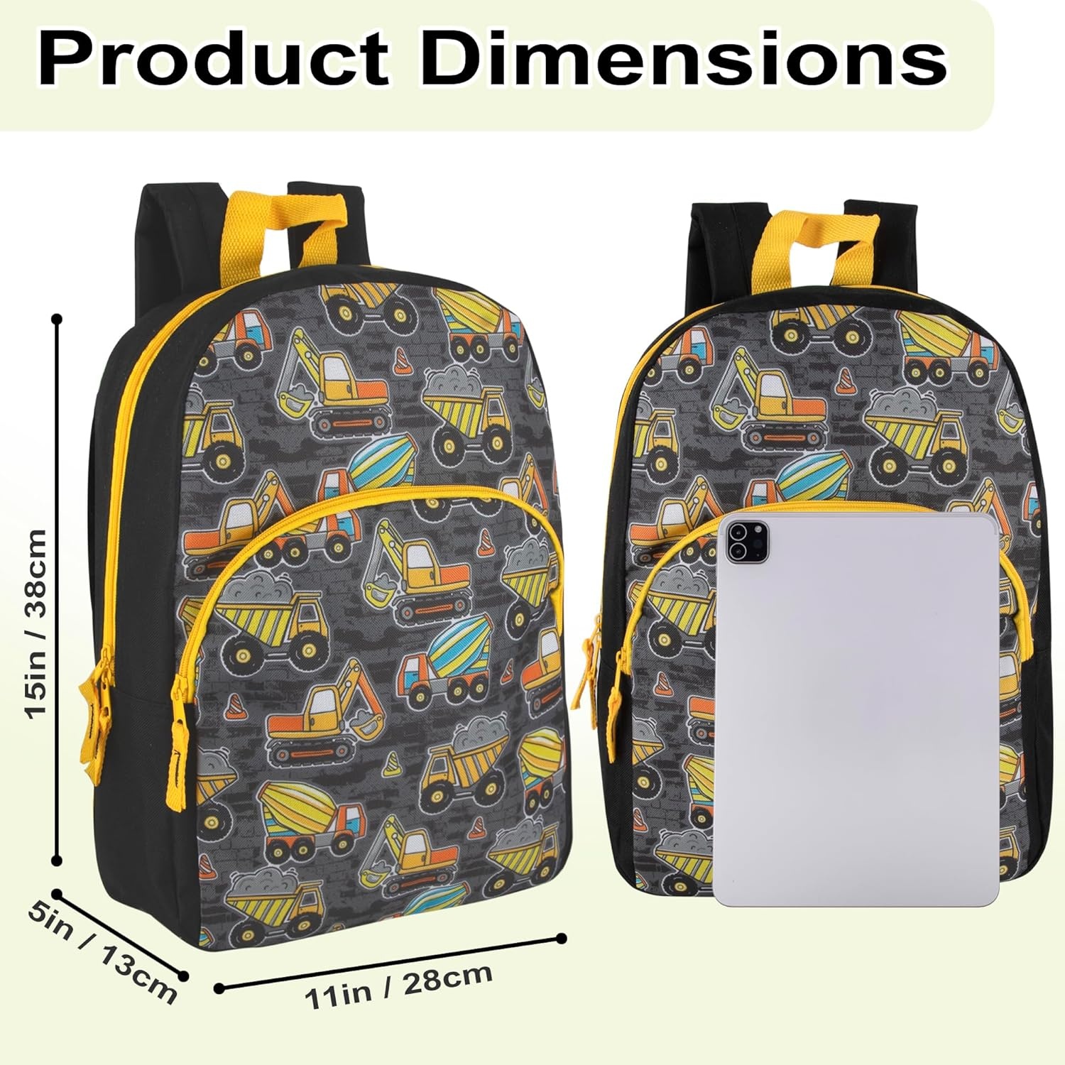 Trail maker 15 Inch Kids Backpacks for Boys & Girls | Preschool, Kindergarten, Elementary School Backpacks with Adjustable, Padded Straps (Prehistoric Pals)(Tough Trucks)