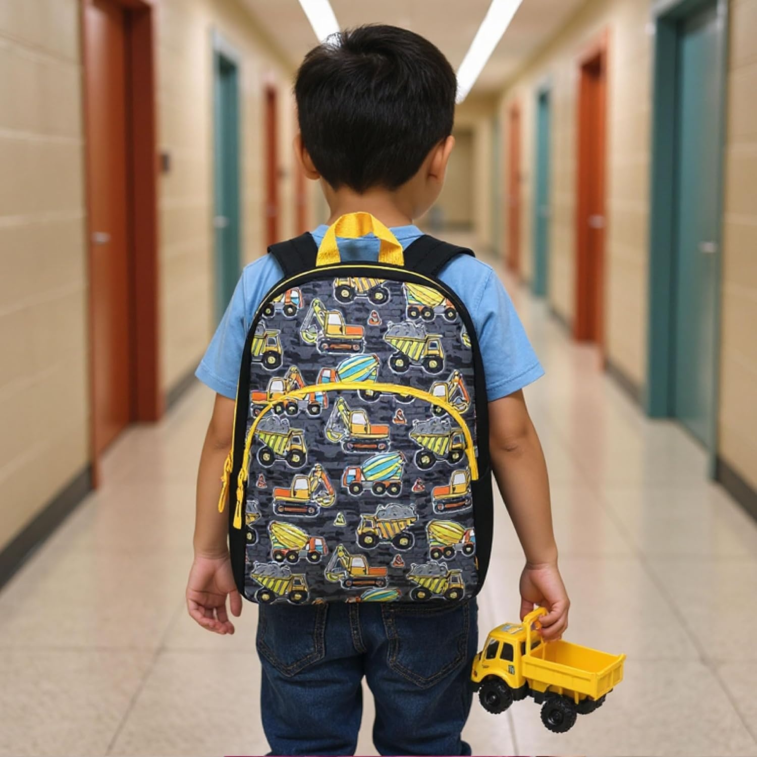 Trail maker 15 Inch Kids Backpacks for Boys & Girls | Preschool, Kindergarten, Elementary School Backpacks with Adjustable, Padded Straps (Prehistoric Pals)(Tough Trucks)