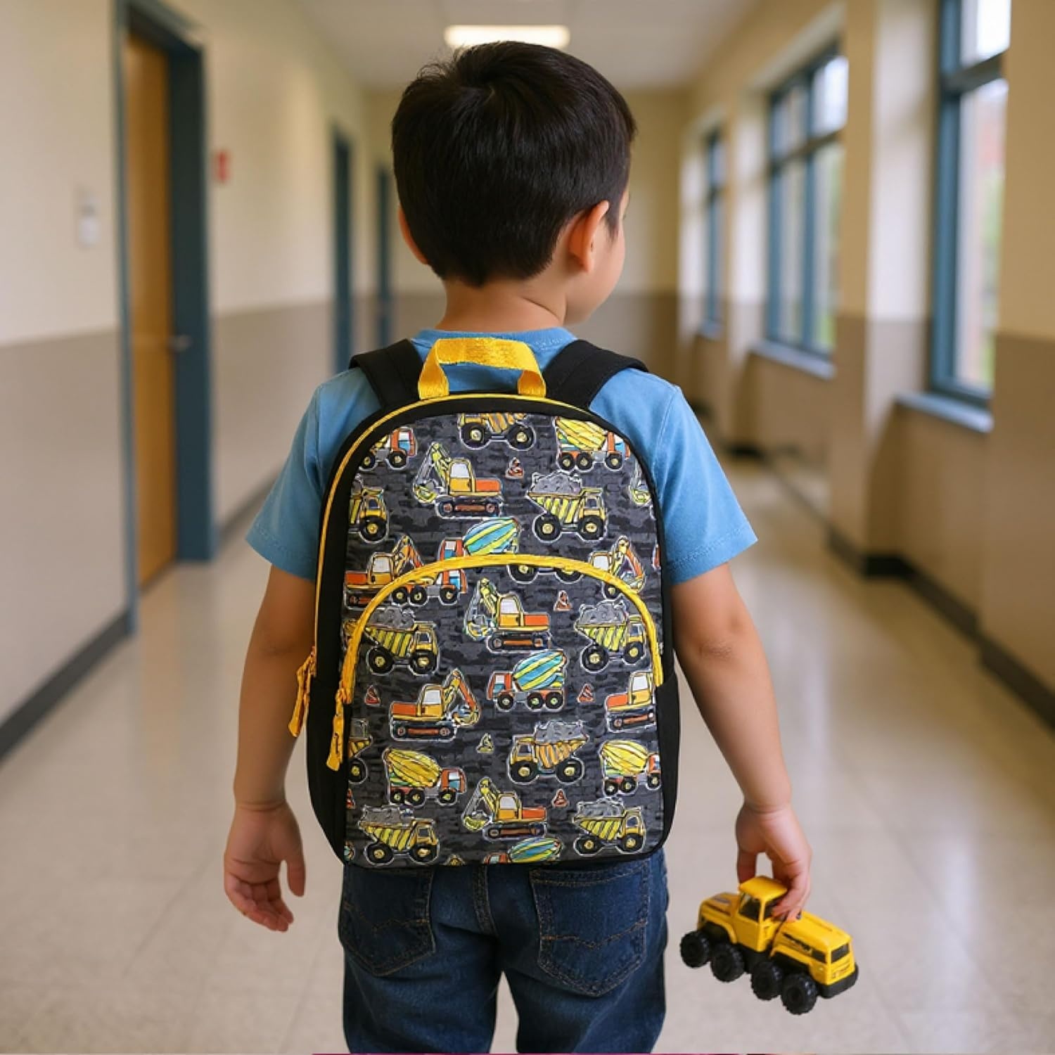Trail maker 15 Inch Kids Backpacks for Boys & Girls | Preschool, Kindergarten, Elementary School Backpacks with Adjustable, Padded Straps (Prehistoric Pals)(Tough Trucks)