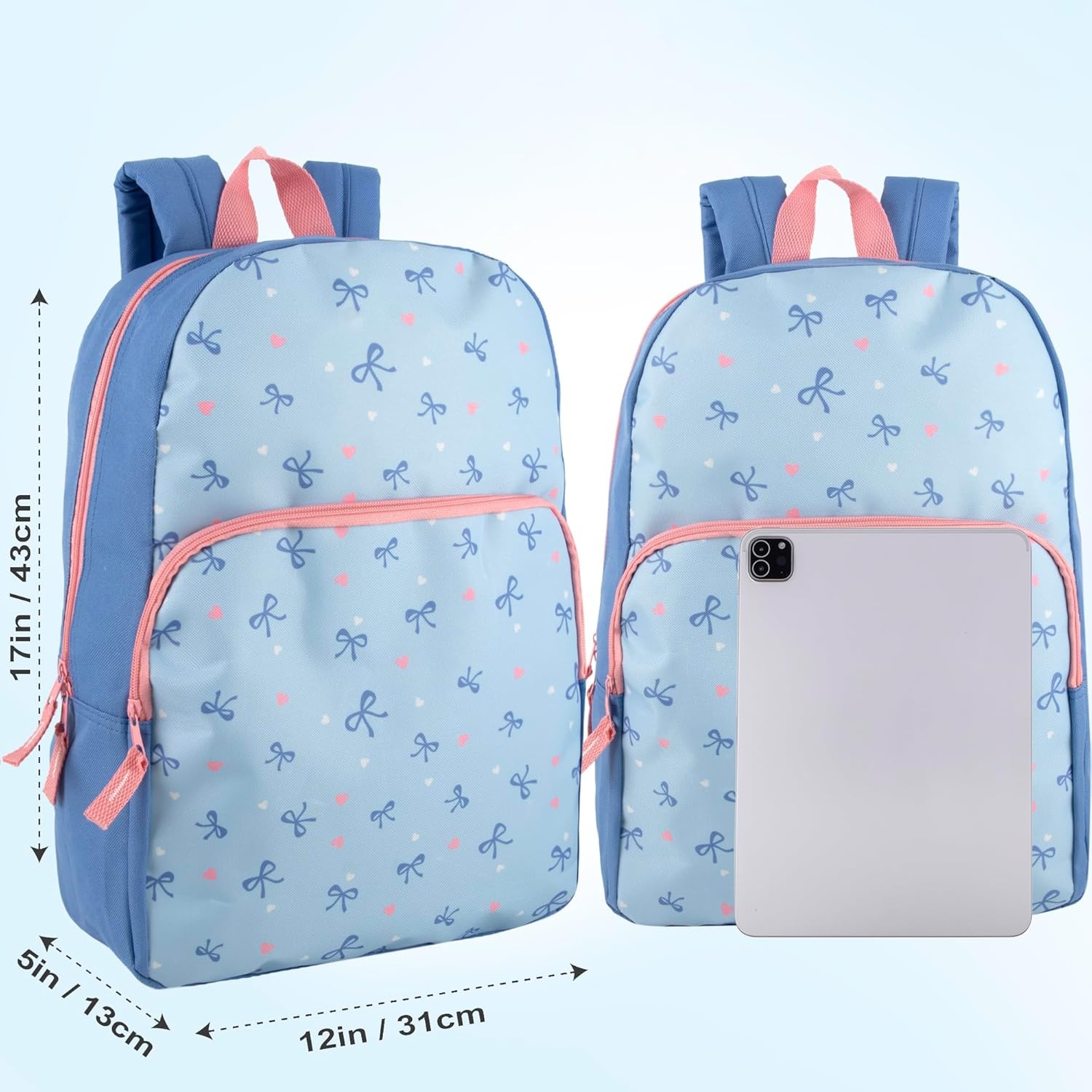 Trail maker Fun School Backpack for Elementary Middle School Girls and Boys | 17 Inch Printed Backpacks for School Kids, Travel (Pretty Pink Flowers)(Beautiful Bows)
