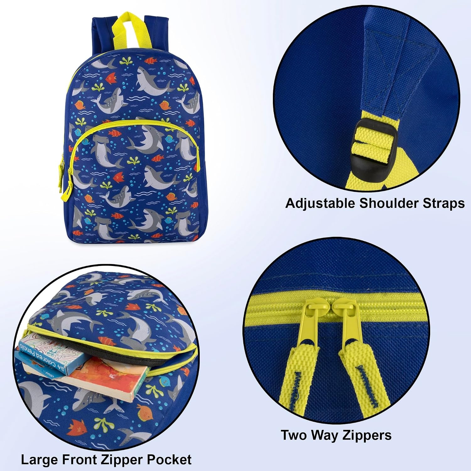 Trail maker 15 Inch Kids Backpacks for Boys & Girls | Preschool, Kindergarten, Elementary School Backpacks with Adjustable, Padded Straps (Prehistoric Pals)(Seafaring Sharks)