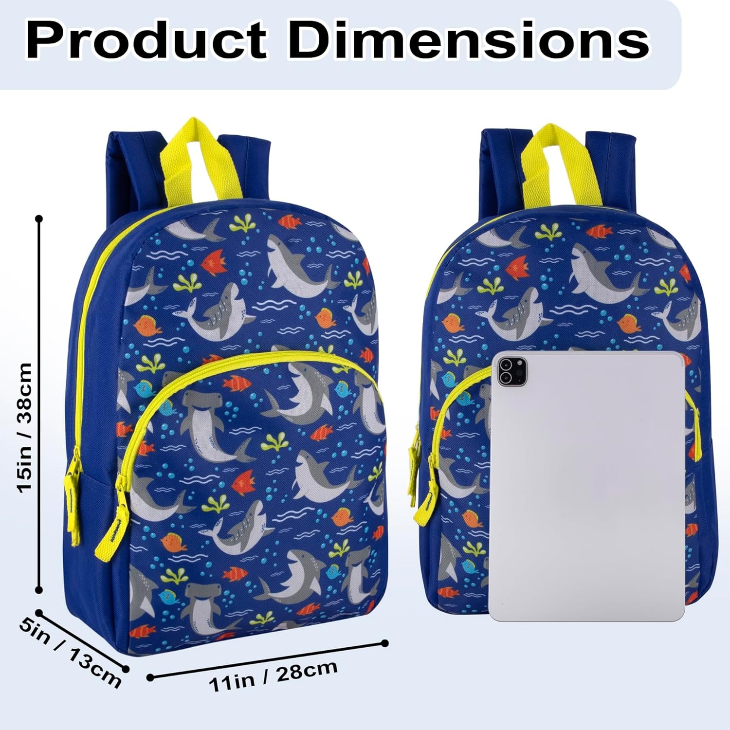 Trail maker 15 Inch Kids Backpacks for Boys & Girls | Preschool, Kindergarten, Elementary School Backpacks with Adjustable, Padded Straps (Prehistoric Pals)(Seafaring Sharks)