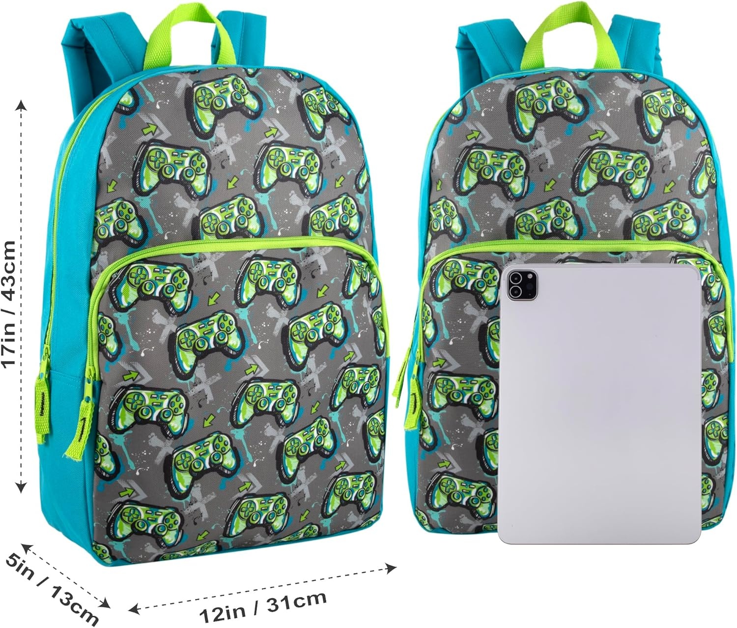 Trail maker Fun School Backpack for Elementary Middle School Girls and Boys | 17 Inch Printed Backpacks for School Kids, Travel (Pretty Pink Flowers)(Game Controllers)