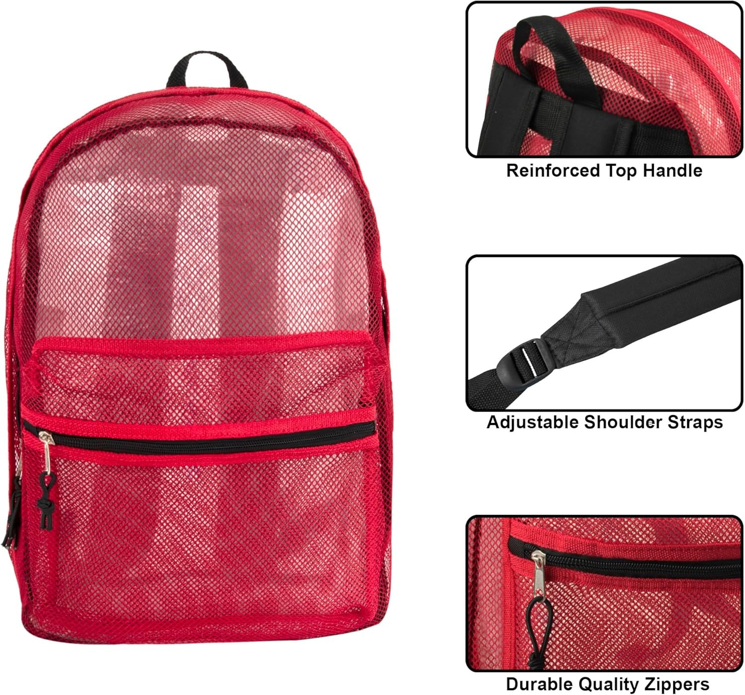 Transparent Mesh Backpacks for School Kids, Beach, Travel – Mesh See Through Backpack with Padded Straps Large(Red)