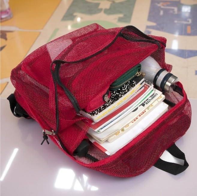Transparent Mesh Backpacks for School Kids, Beach, Travel – Mesh See Through Backpack with Padded Straps Large(Red)