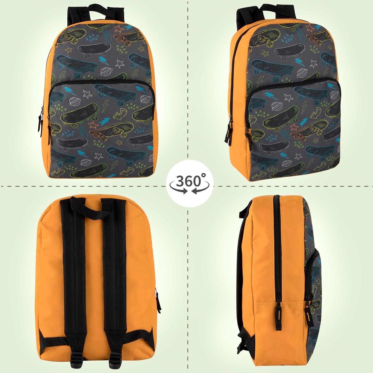 Trail maker Fun School Backpack for Elementary Middle School Girls and Boys | 17 Inch Printed Backpacks for School Kids, Travel (Pretty Pink Flowers)(Fun at the Skatepark)
