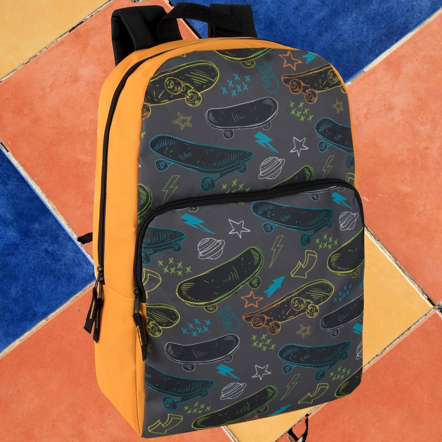 Trail maker Fun School Backpack for Elementary Middle School Girls and Boys | 17 Inch Printed Backpacks for School Kids, Travel (Pretty Pink Flowers)(Fun at the Skatepark)