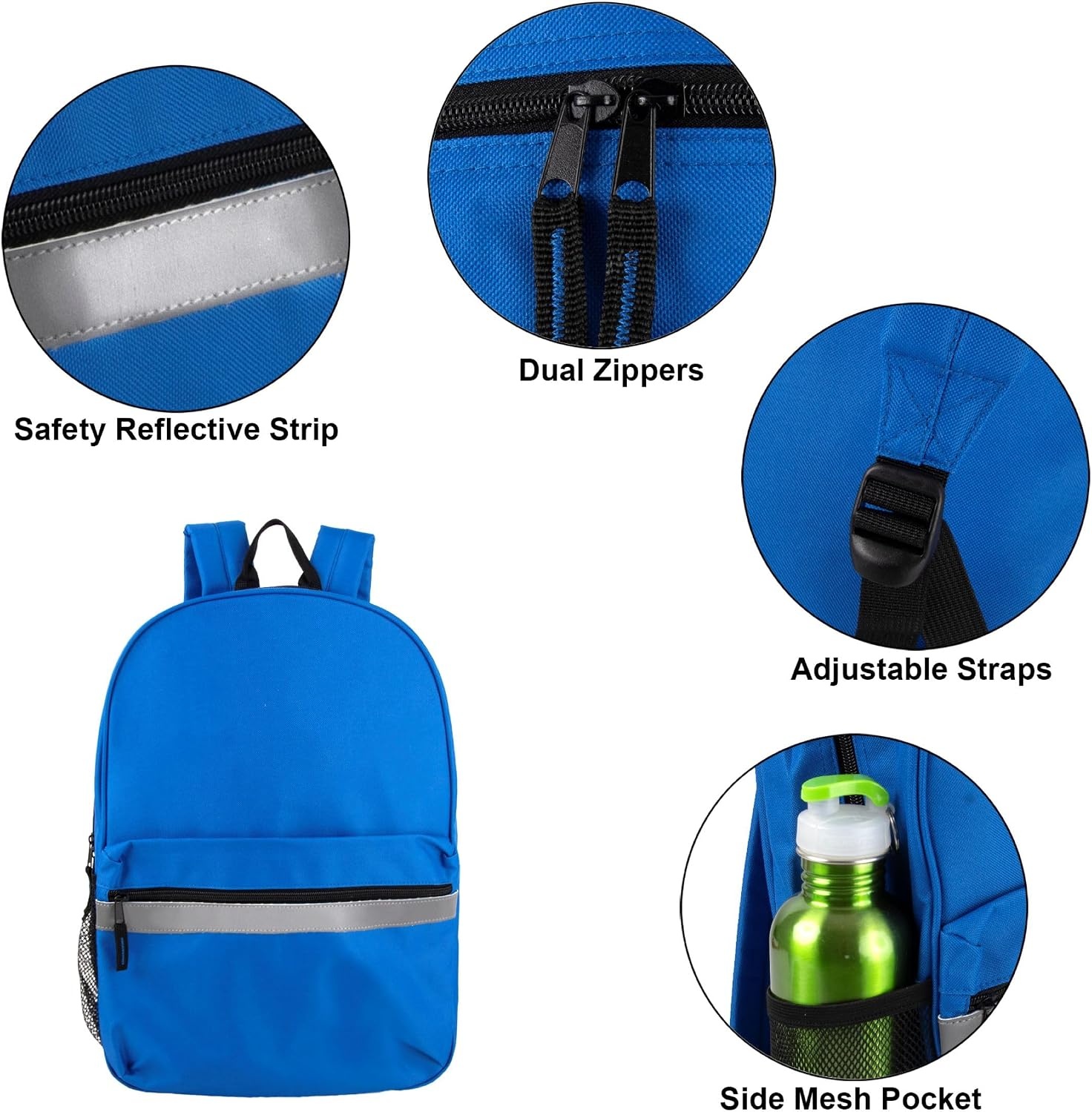 Trail maker (24 Pack) 17″ Backpack – Reflective School Backpack with Padded Straps, Water Bottle Pockets for Young Adults, Travel, Camp (Multi Color Pack)(Multi Color Pack)