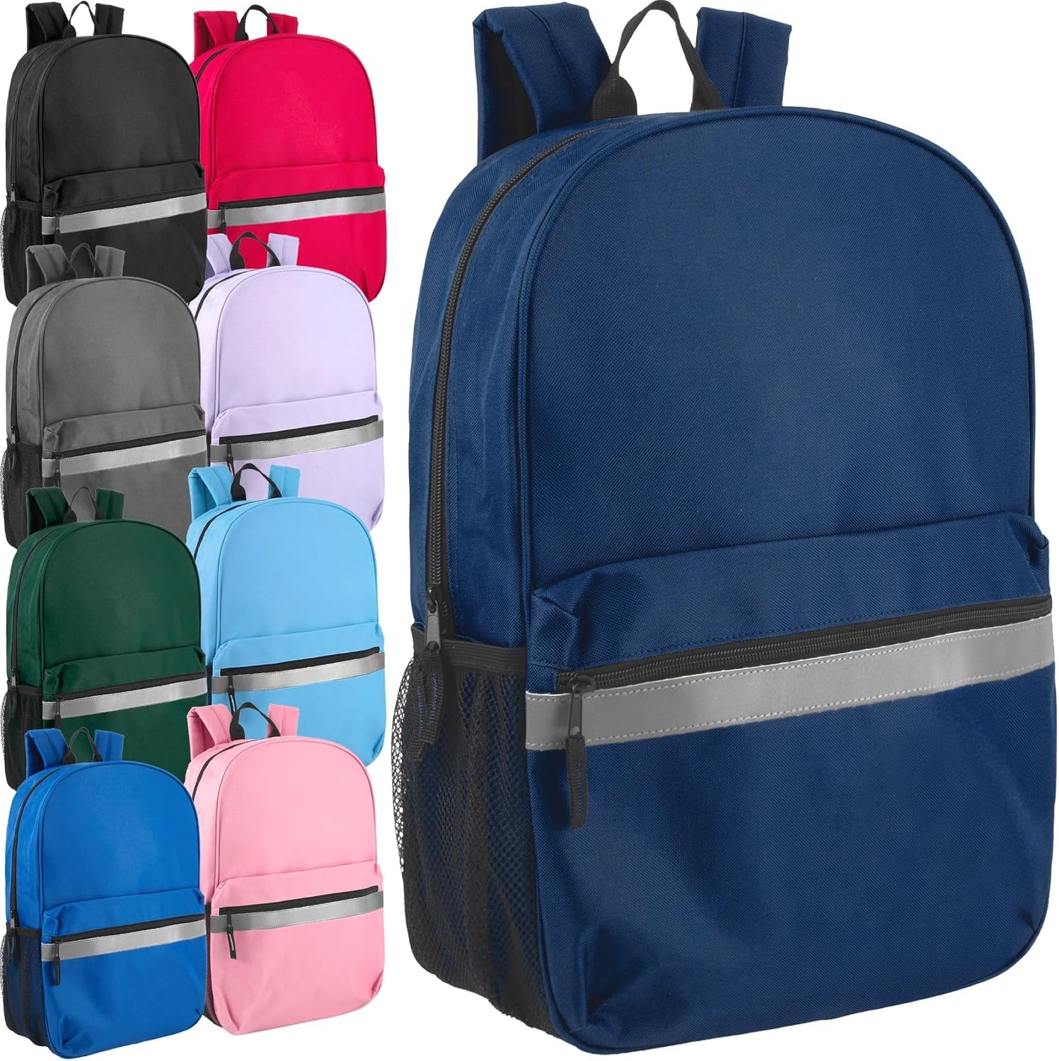 Trail maker (24 Pack) 17″ Backpack – Reflective School Backpack with Padded Straps, Water Bottle Pockets for Young Adults, Travel, Camp (Multi Color Pack)(Multi Color Pack)