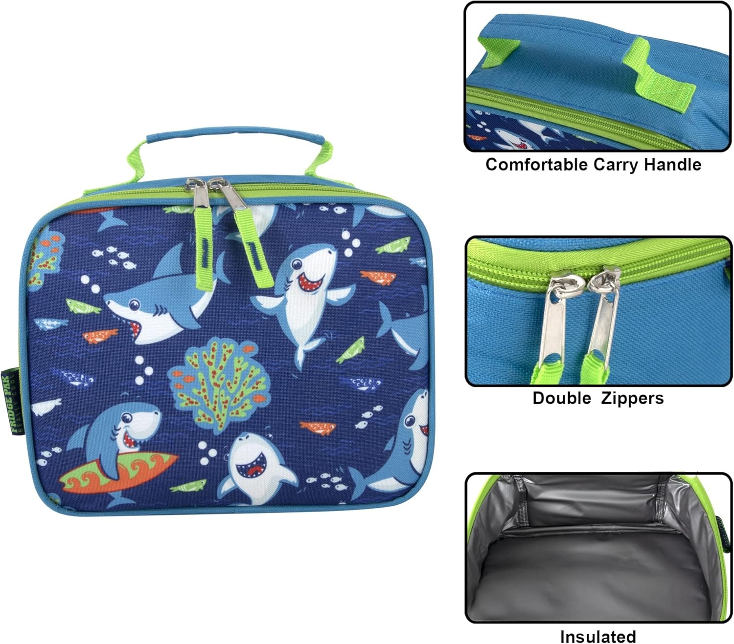 Trail maker Kids School Lunch Box Insulated for Boys, Girls | Fun Insulated Lunch Bag for Kids, School, Camp, Sports (Snarky Sharkies)(Snarky Sharkies)