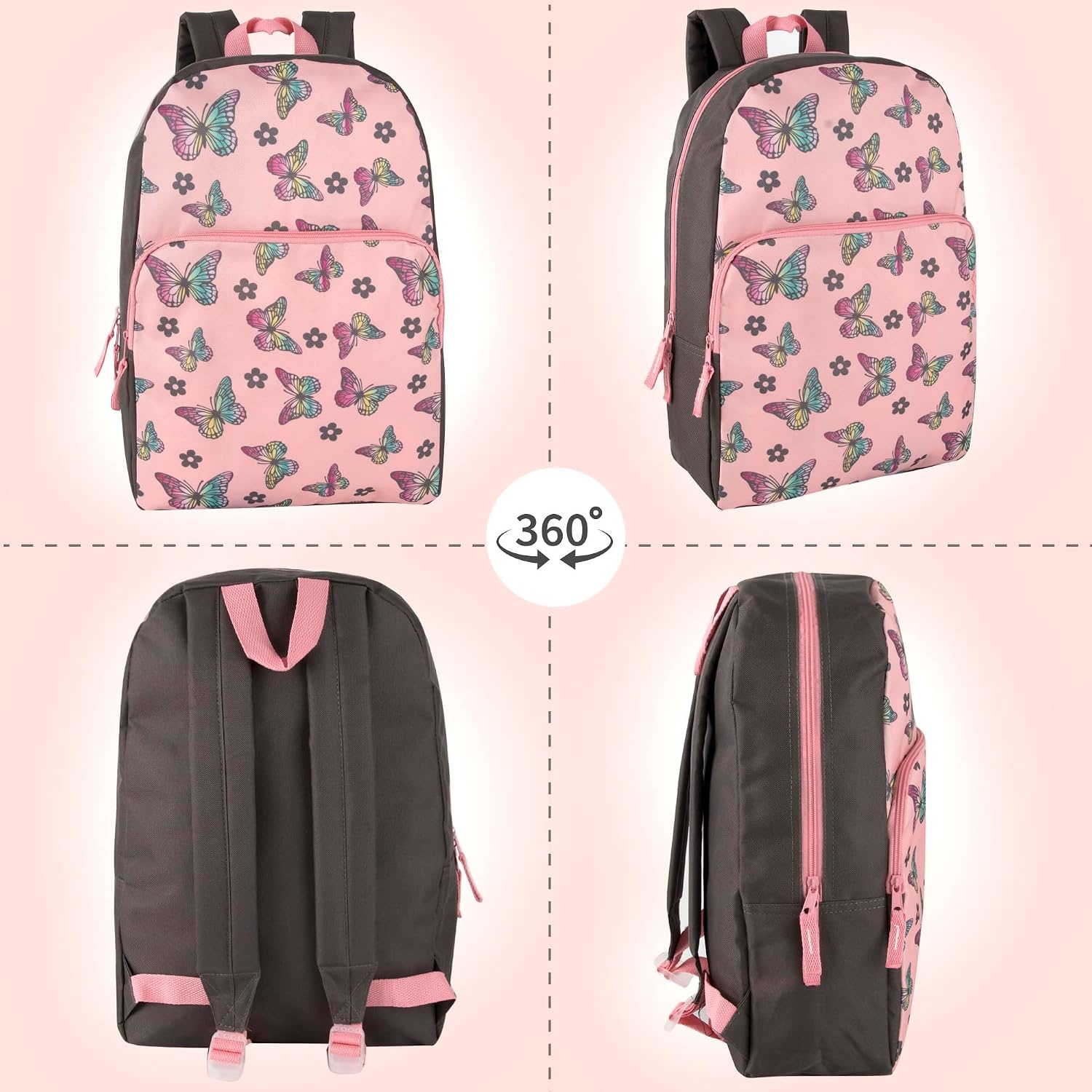 Trail maker Fun School Backpack for Elementary Middle School Girls and Boys | 17 Inch Printed Backpacks for School Kids, Travel (Sweet Strawberries)(Big Bold Butterflies)