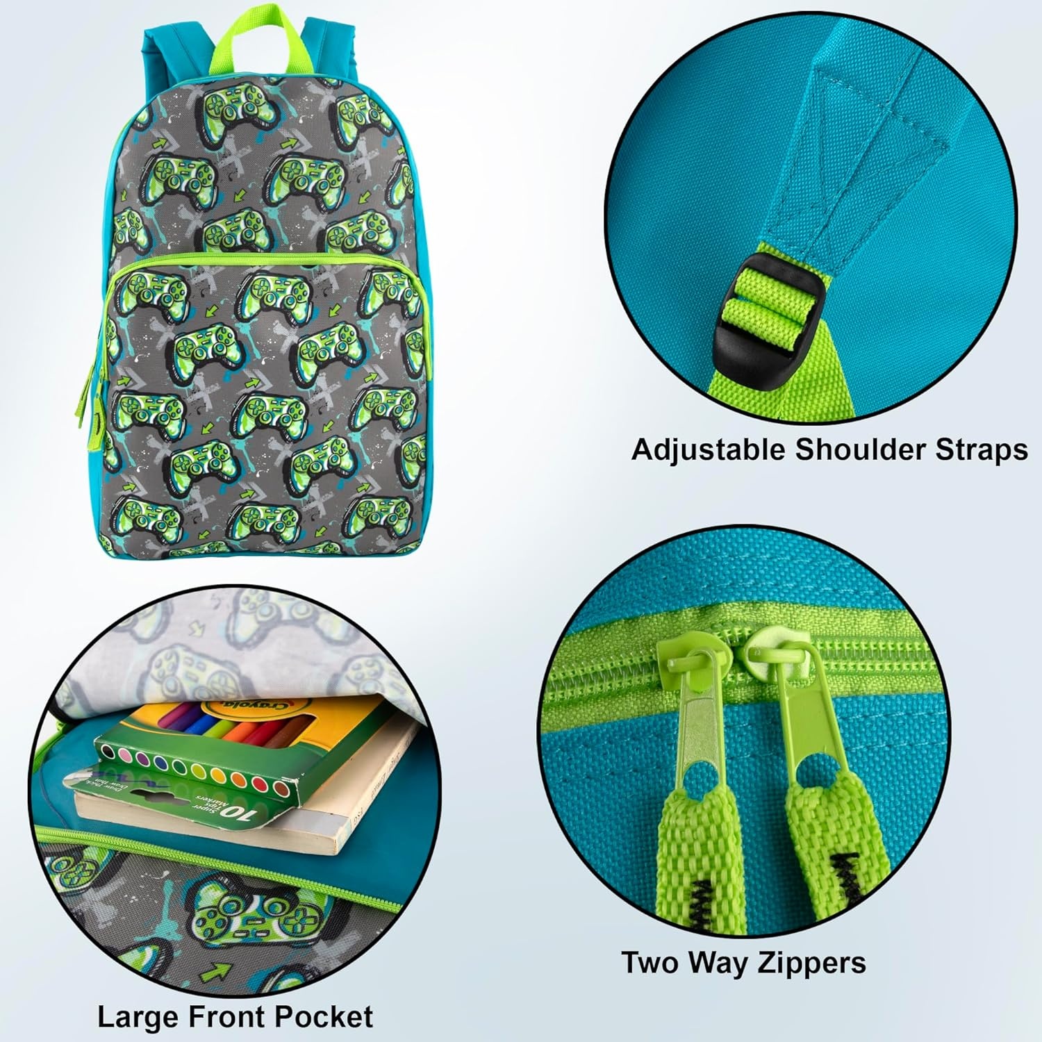 Trail maker Fun School Backpack for Elementary Middle School Girls and Boys | 17 Inch Printed Backpacks for School Kids, Travel (Sweet Strawberries)(Game Controllers)