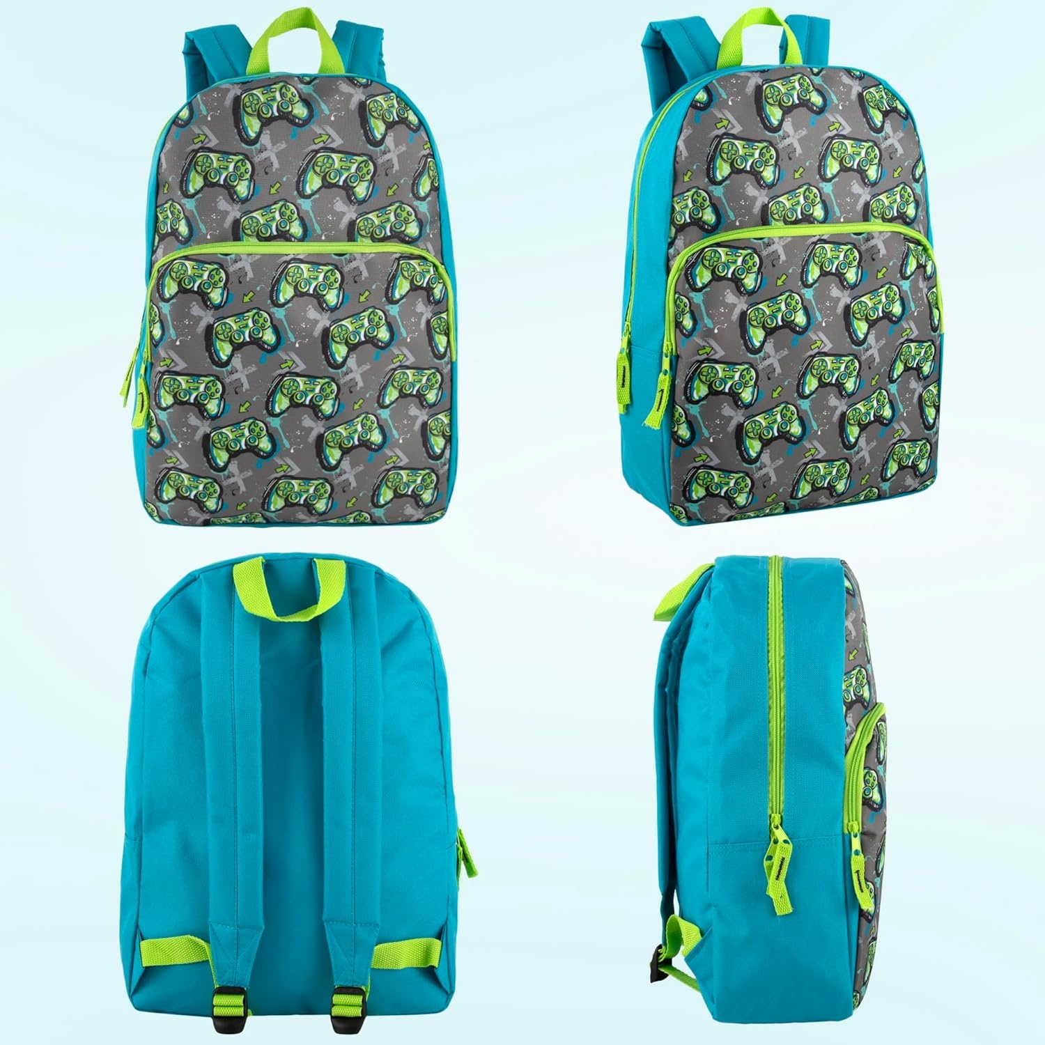 Trail maker Fun School Backpack for Elementary Middle School Girls and Boys | 17 Inch Printed Backpacks for School Kids, Travel (Sweet Strawberries)(Game Controllers)