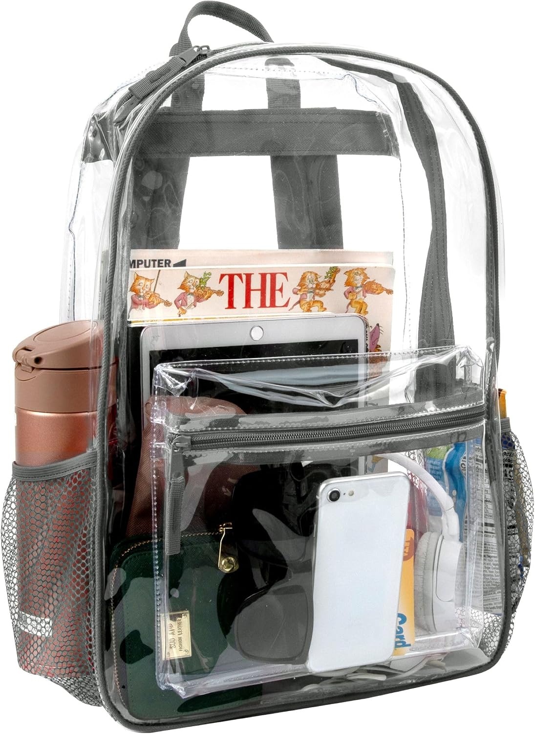 Trail maker Clear Backpack Heavy Duty with Padded Straps, Side Pockets for Kids, Boys, Girls, School, Stadium Approved Events(Gray)