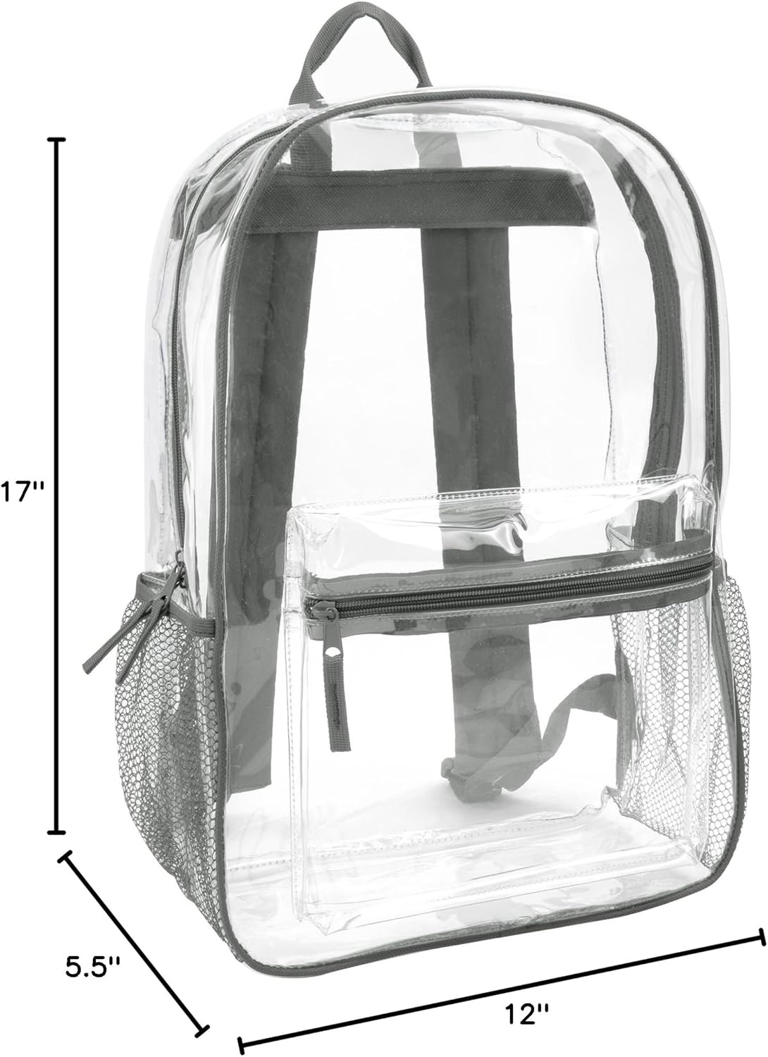 Trail maker Clear Backpack Heavy Duty with Padded Straps, Side Pockets for Kids, Boys, Girls, School, Stadium Approved Events(Gray)