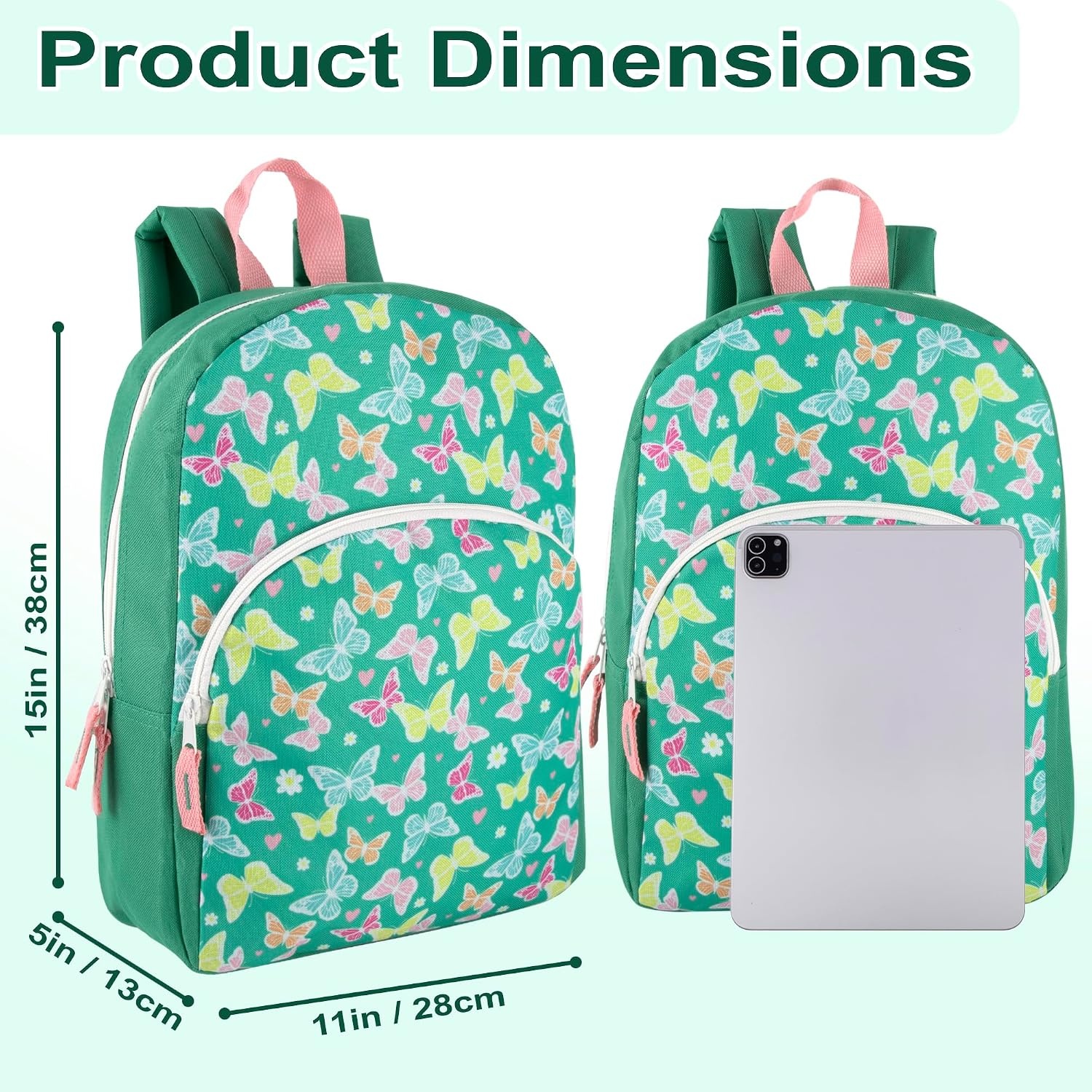 Trail maker 15 Inch Kids Backpacks for Boys & Girls | Preschool, Kindergarten, Elementary School Backpacks with Adjustable, Padded Straps (Prehistoric Pals)(Beautiful Butterflies)