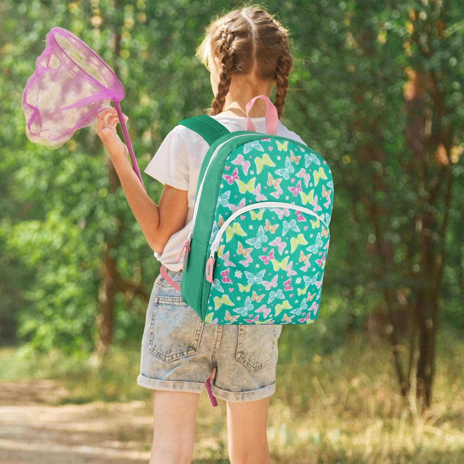 Trail maker 15 Inch Kids Backpacks for Boys & Girls | Preschool, Kindergarten, Elementary School Backpacks with Adjustable, Padded Straps (Prehistoric Pals)(Beautiful Butterflies)