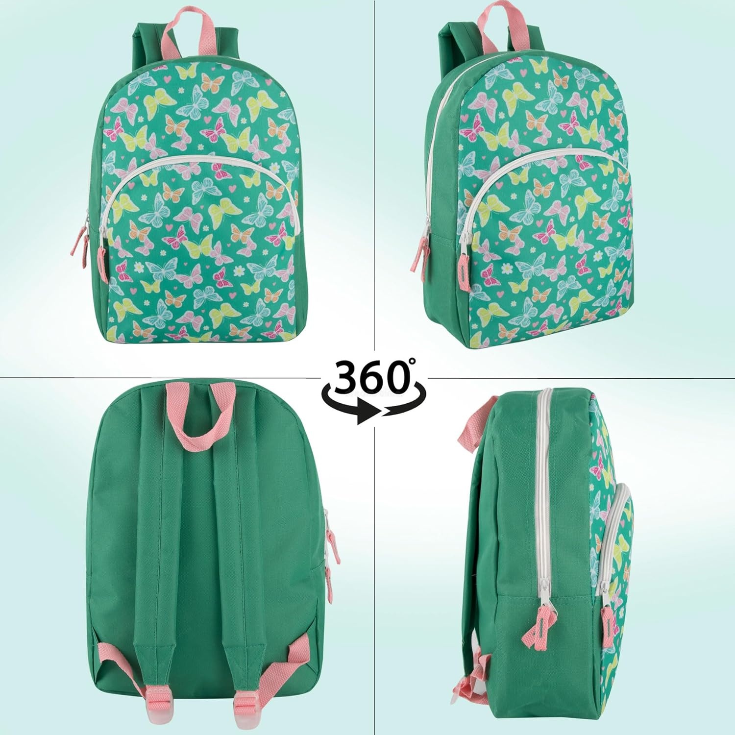 Trail maker 15 Inch Kids Backpacks for Boys & Girls | Preschool, Kindergarten, Elementary School Backpacks with Adjustable, Padded Straps (Prehistoric Pals)(Beautiful Butterflies)