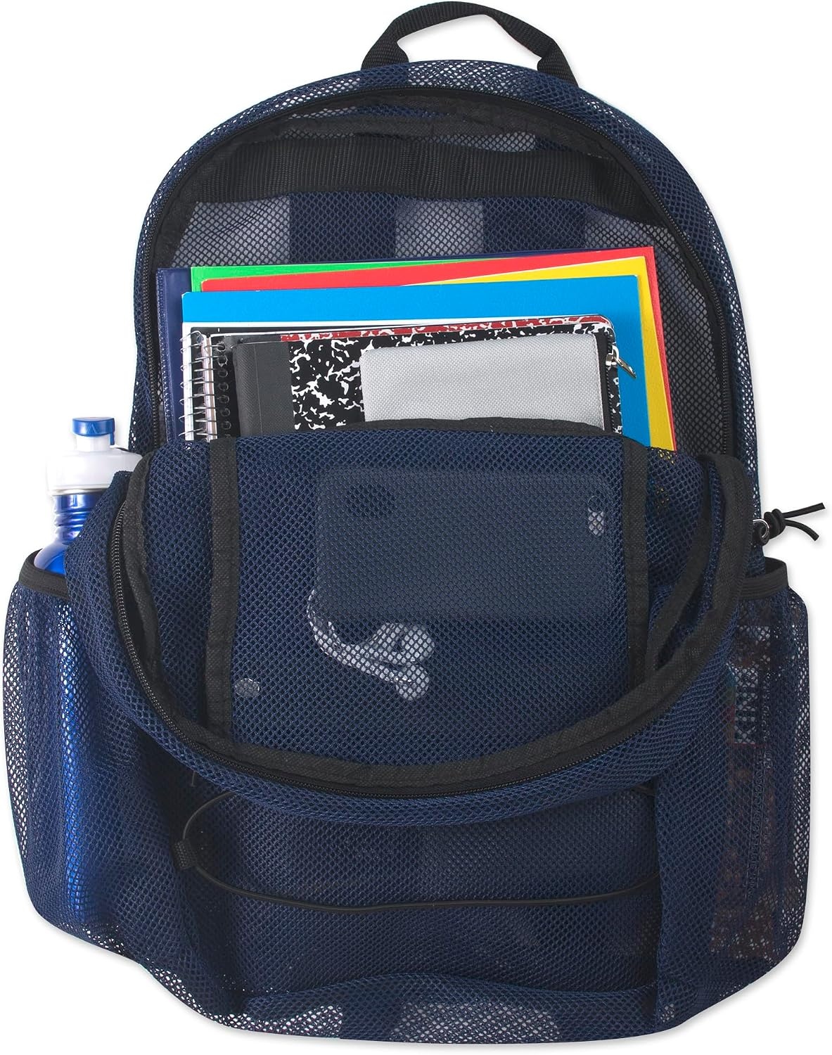 Trail maker Deluxe See Through Mesh Backpack with Bungee Cord & Adjustable Padded Straps for Swimming, Travel (Aqua)(Navy)