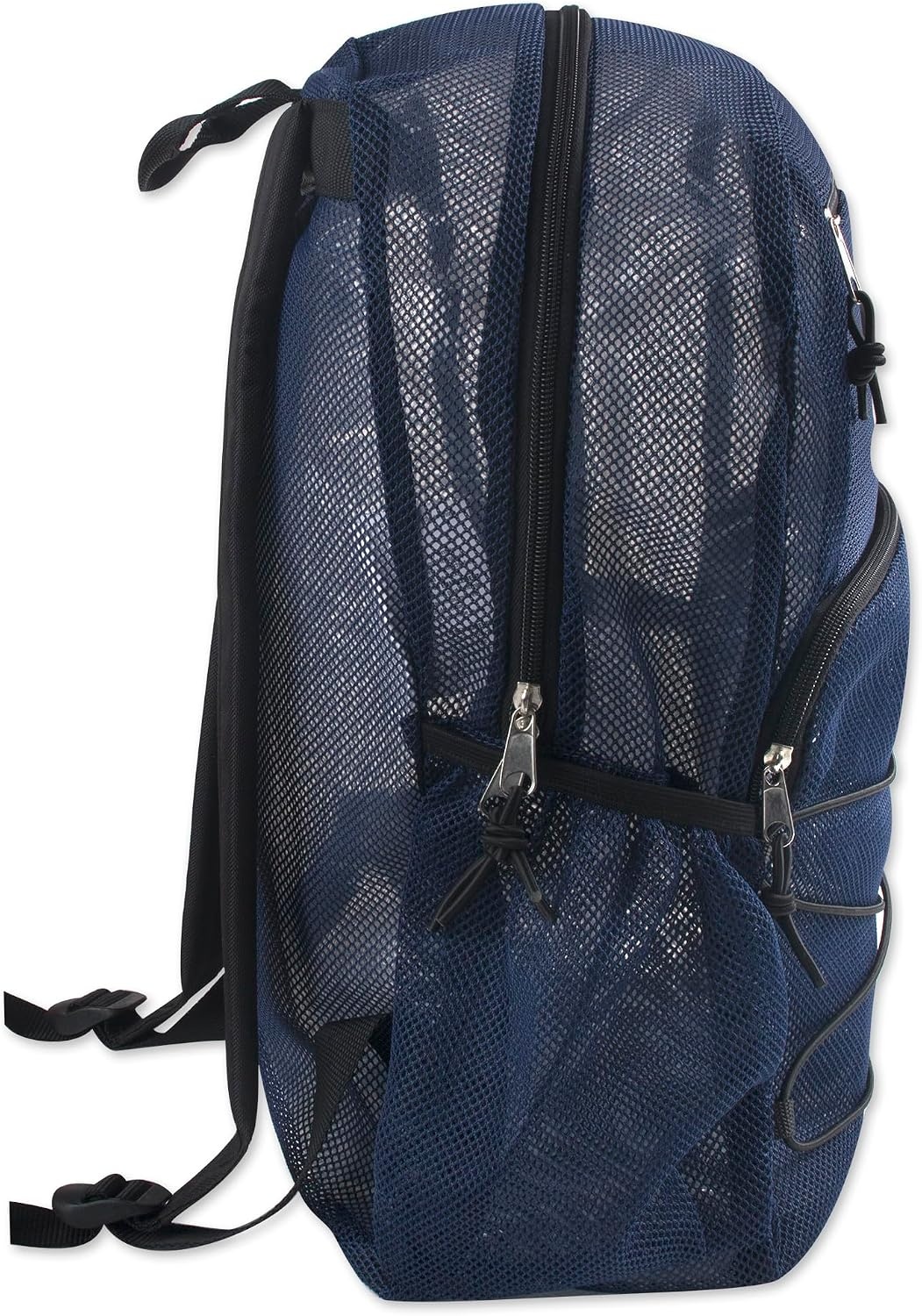 Trail maker Deluxe See Through Mesh Backpack with Bungee Cord & Adjustable Padded Straps for Swimming, Travel (Aqua)(Navy)