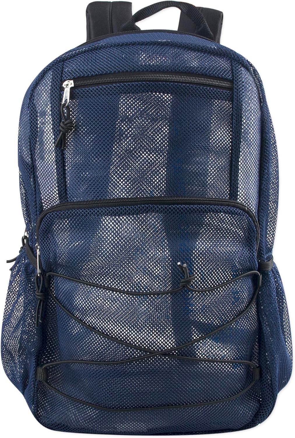 Trail maker Deluxe See Through Mesh Backpack with Bungee Cord & Adjustable Padded Straps for Swimming, Travel (Aqua)(Navy)