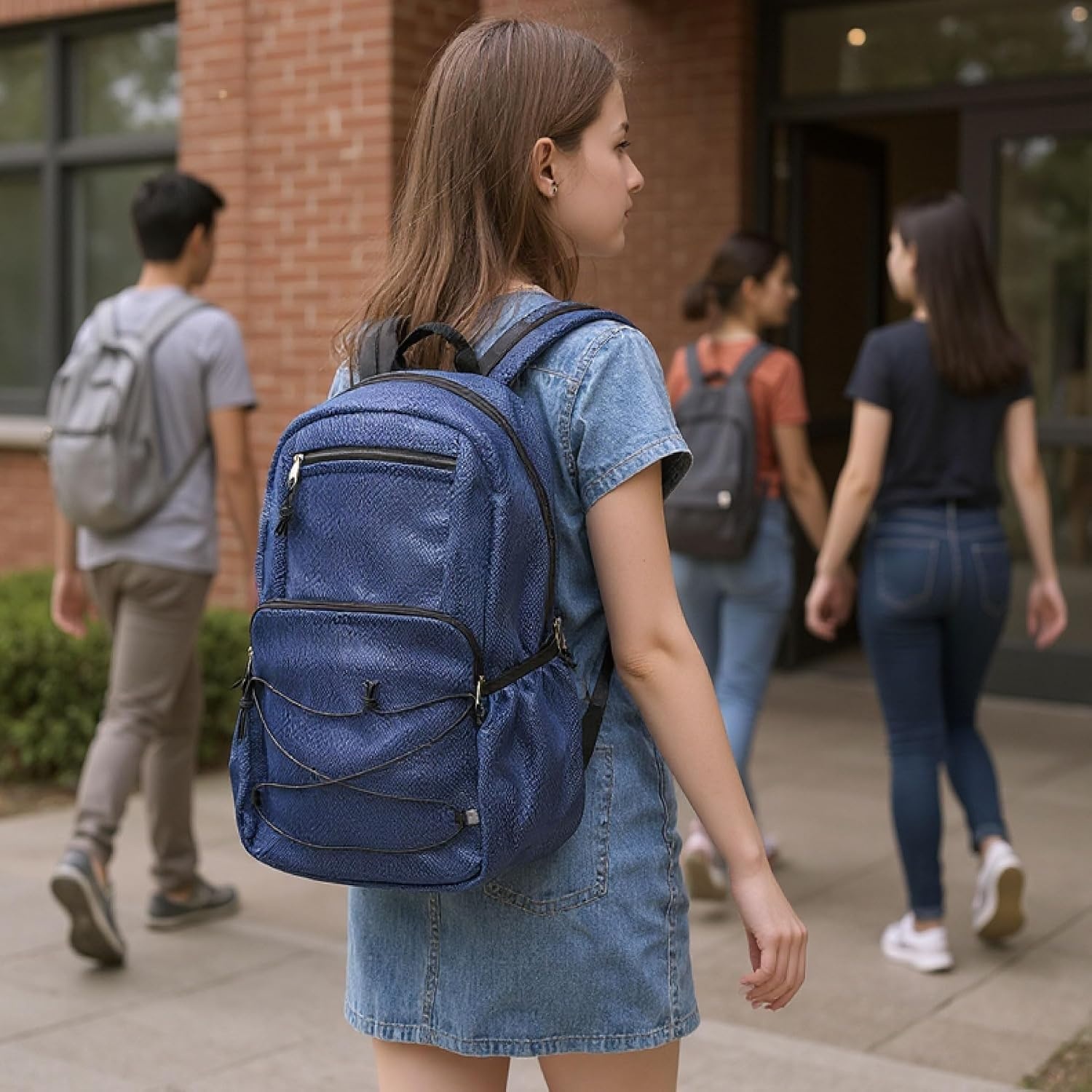 Trail maker Deluxe See Through Mesh Backpack with Bungee Cord & Adjustable Padded Straps for Swimming, Travel (Aqua)(Navy)