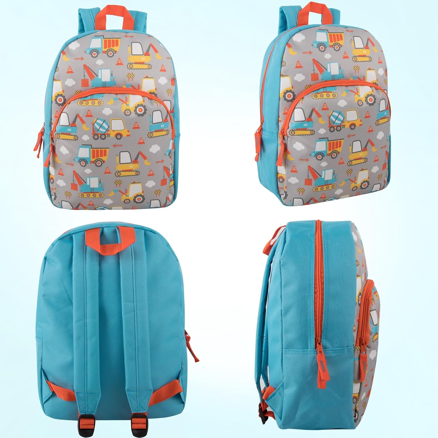 Trail maker 15 Inch Kids Backpacks for Boys & Girls | Preschool, Kindergarten, Elementary School Backpacks with Adjustable, Padded Straps (Prehistoric Pals)(Construction Trucks)