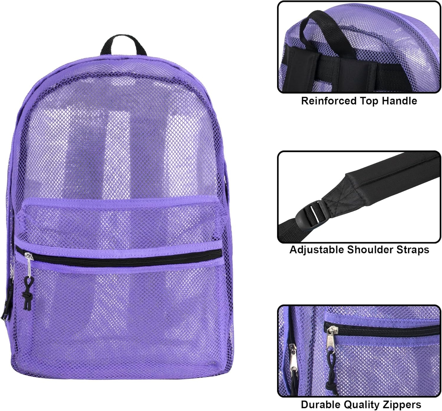 Transparent Mesh Backpacks for School Kids, Beach, Travel – Mesh See Through Backpack with Padded Straps Large(Lavender)