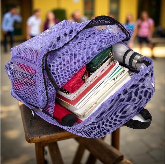 Transparent Mesh Backpacks for School Kids, Beach, Travel – Mesh See Through Backpack with Padded Straps Large(Lavender)