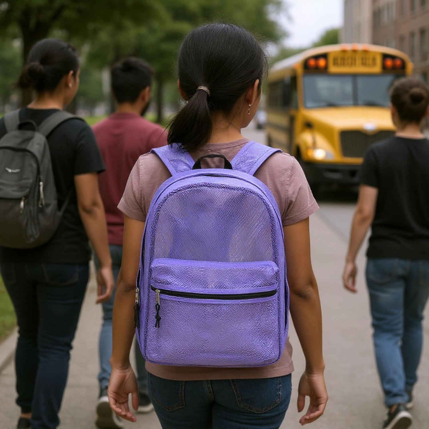 Transparent Mesh Backpacks for School Kids, Beach, Travel – Mesh See Through Backpack with Padded Straps Large(Lavender)