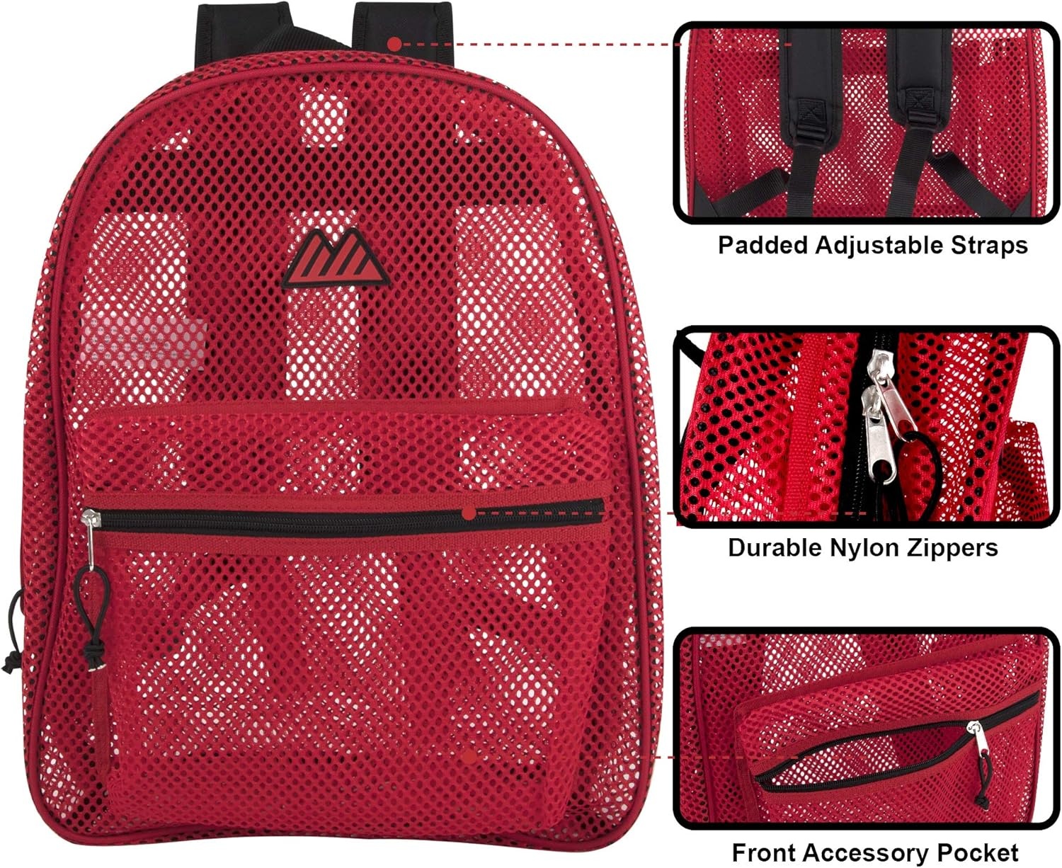 Summit Ridge Mesh Backpacks for Kids, Adults, School, Beach, and Travel, Colorful Transparent Mesh Backpacks with Padded Straps(Red)