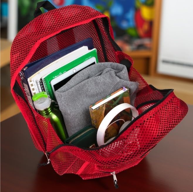 Summit Ridge Mesh Backpacks for Kids, Adults, School, Beach, and Travel, Colorful Transparent Mesh Backpacks with Padded Straps(Red)