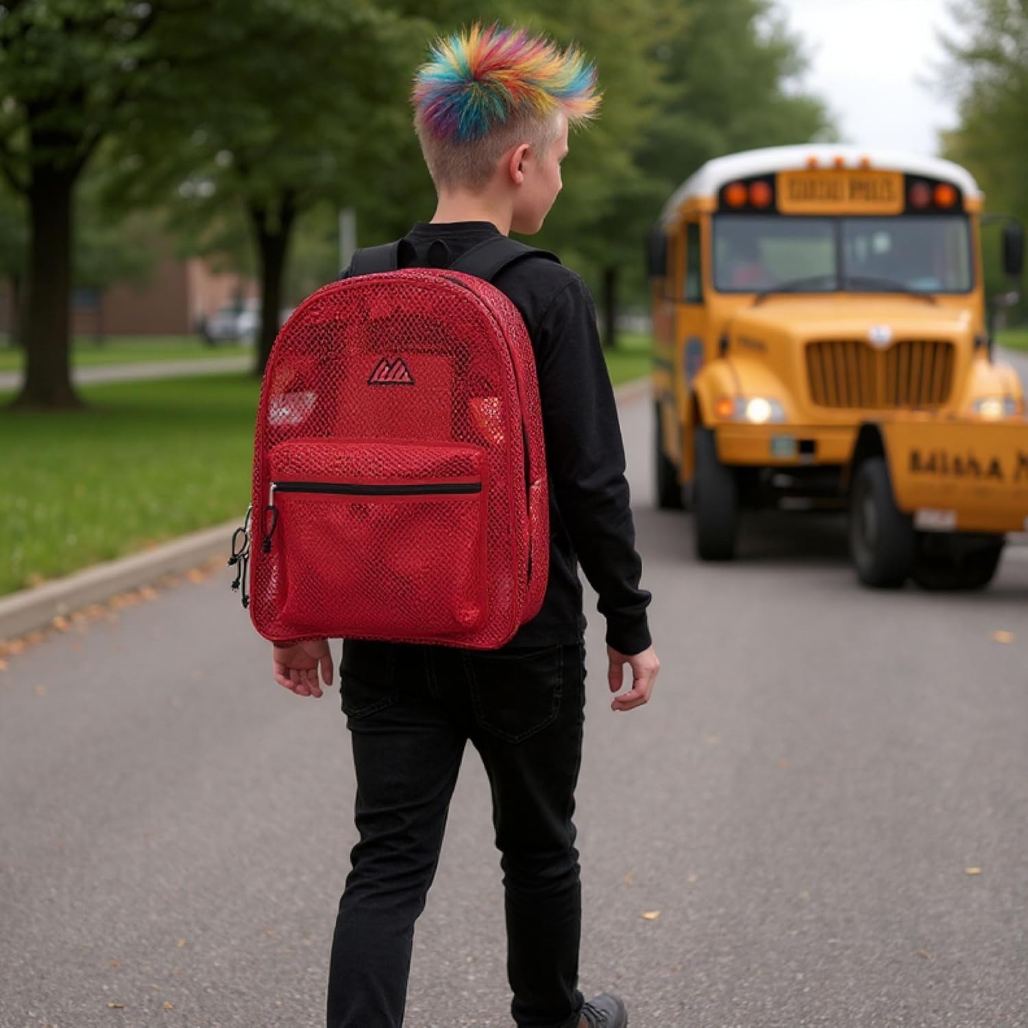 Summit Ridge Mesh Backpacks for Kids, Adults, School, Beach, and Travel, Colorful Transparent Mesh Backpacks with Padded Straps(Red)