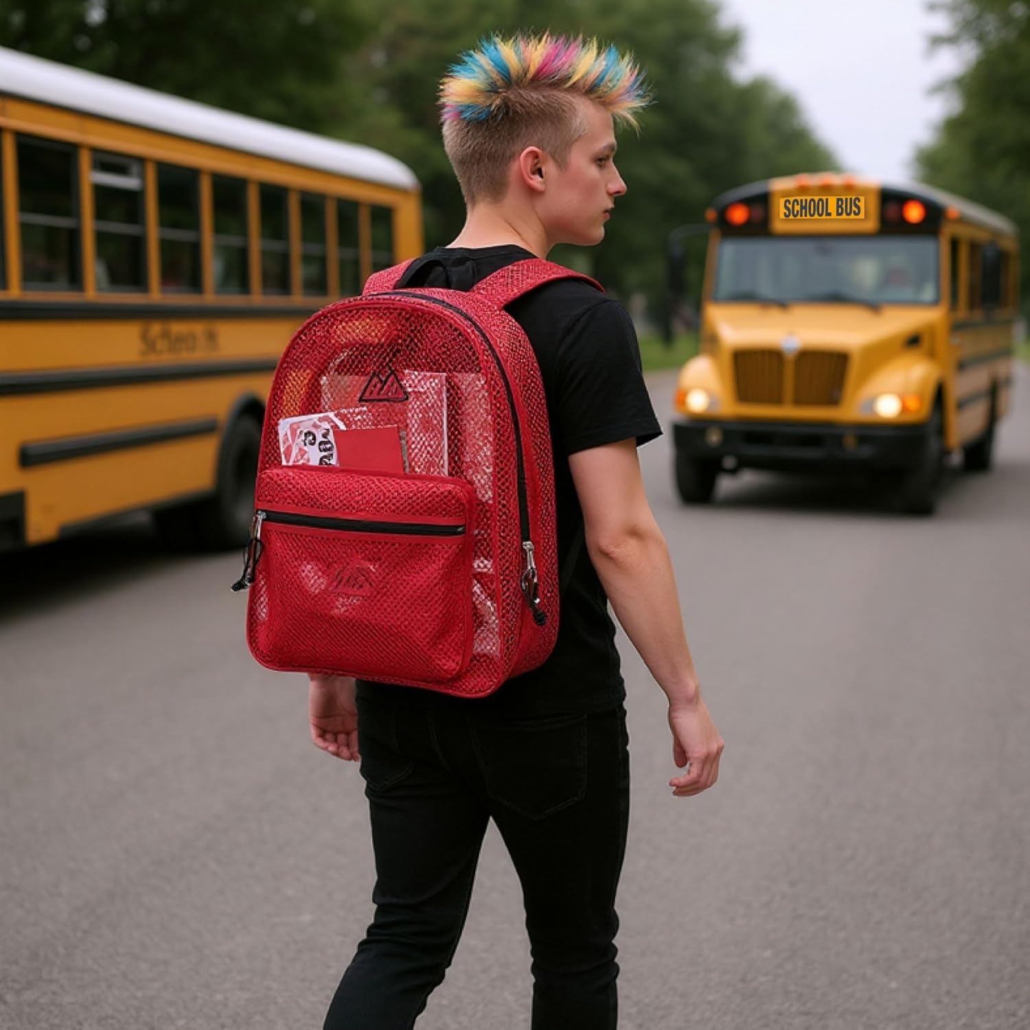Summit Ridge Mesh Backpacks for Kids, Adults, School, Beach, and Travel, Colorful Transparent Mesh Backpacks with Padded Straps(Red)